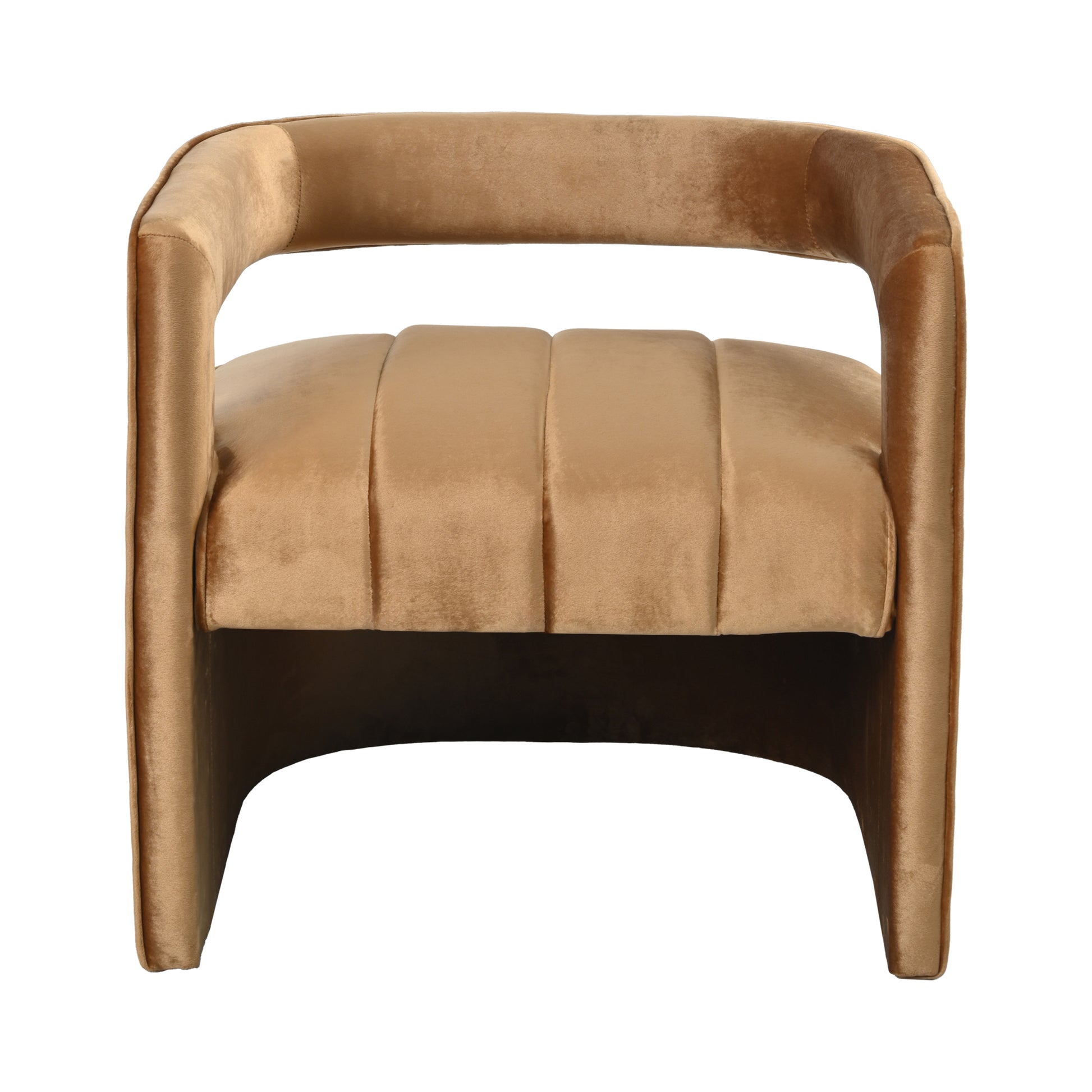 Modern Velvet Accent Chair With Ribbed Detail, Luxury Curved Fully Upholstered Accent Chair, Brown No Assembly Needed Brown Velvet