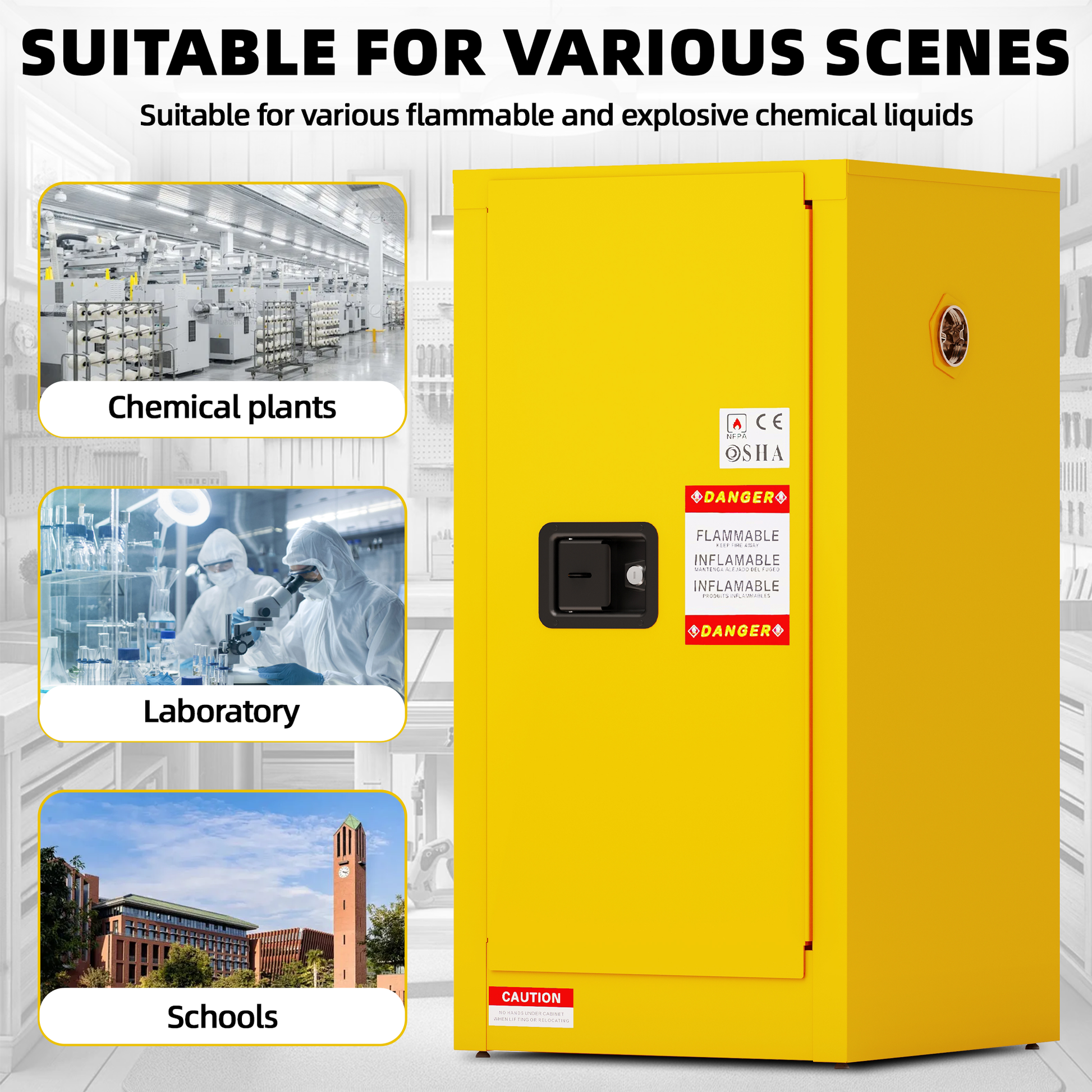 Flammable Safety Cabinet, Galvanized Steel, Laboratory Cabinets Explosion Proof Cabinets Anti Corrosion Reagents Instruments Protection Supplies Cabinet Antique Yellow Steel