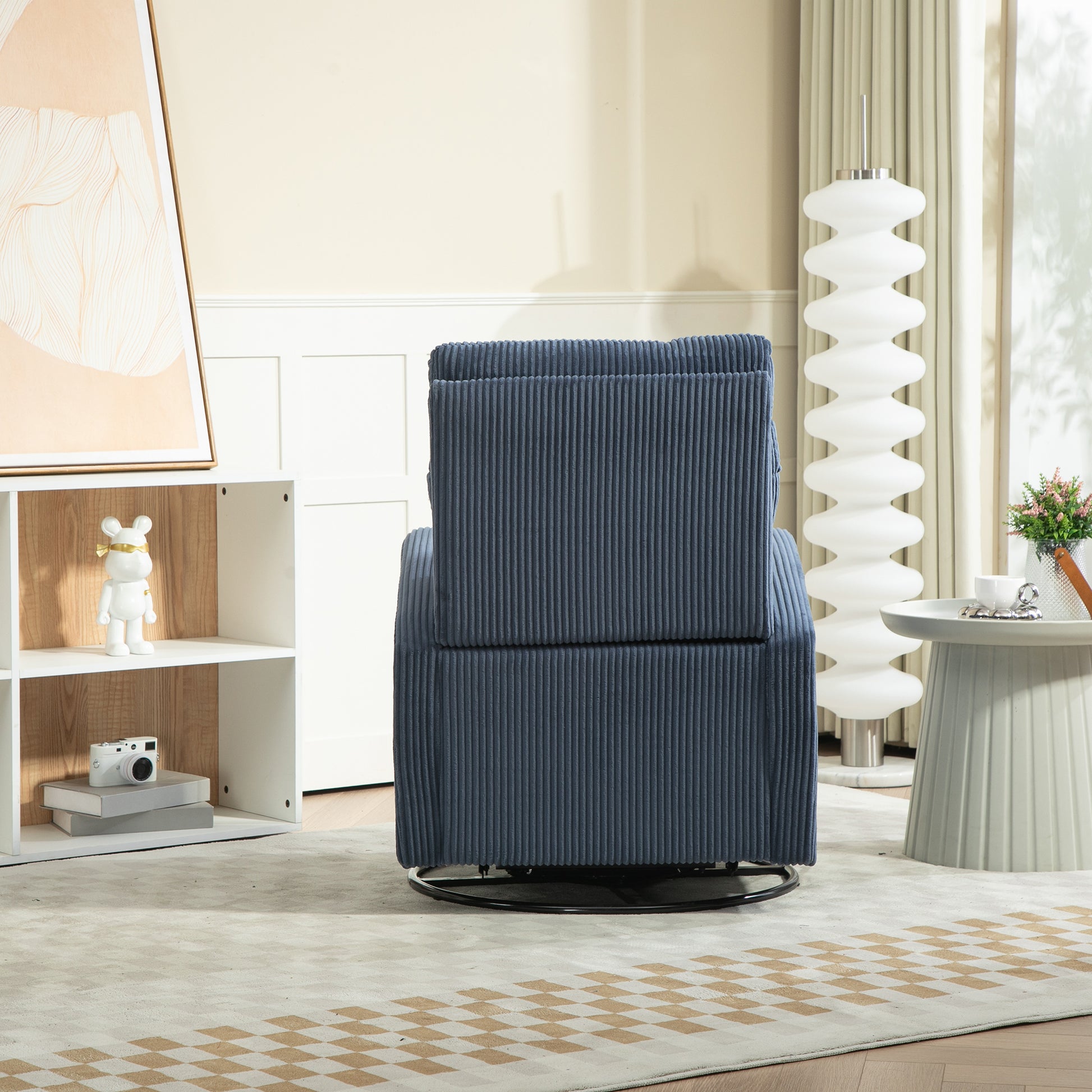 Jiada Upholstered Swivel Glider.Flannel Fabric.Rocking Chair For Nursery In Navy Blue.Modern Style One Left Bag Navy Blue Primary Living Space Foam Fabric Metal