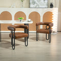 Coolmore Contemporary Designed Pu Fabric Upholstered Accent Dining Chair Barrel Side Chairs Kitchen Armchair For Living Room Set Of 2 Light Brown Pu Light Brown Foam Pu Leather