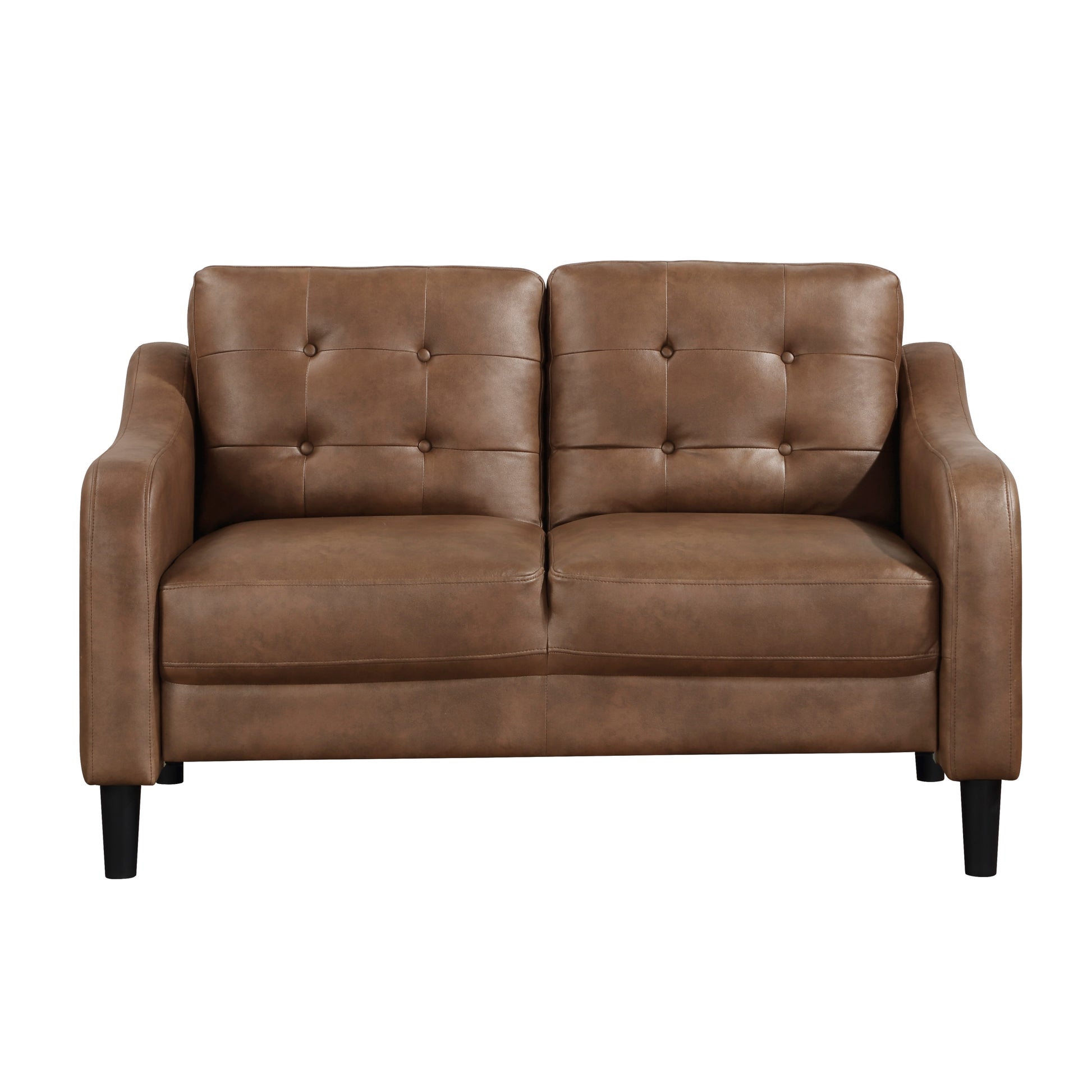 Brown 2Pc Sofa Set Microfiber Upholstered Sofa Loveseat Set Button Tufted Contoured Arms Solid Wood Frame Casual Living Room Furniture Brown Microfiber Wood Primary Living Space Traditional,Transitional Solid Wood 5 Seat