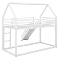 Twin Over Twin House Bunk Bed With Ladder And Slide,White Twin White Metal