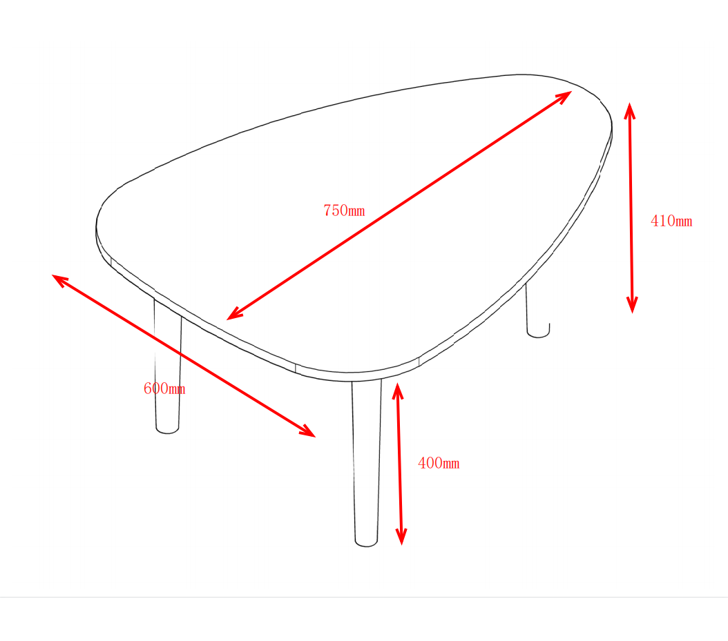 Egg Shape Coffee Table 790 White Oak Primary Living Space Modern Rubberwood Particle Board Particle Board
