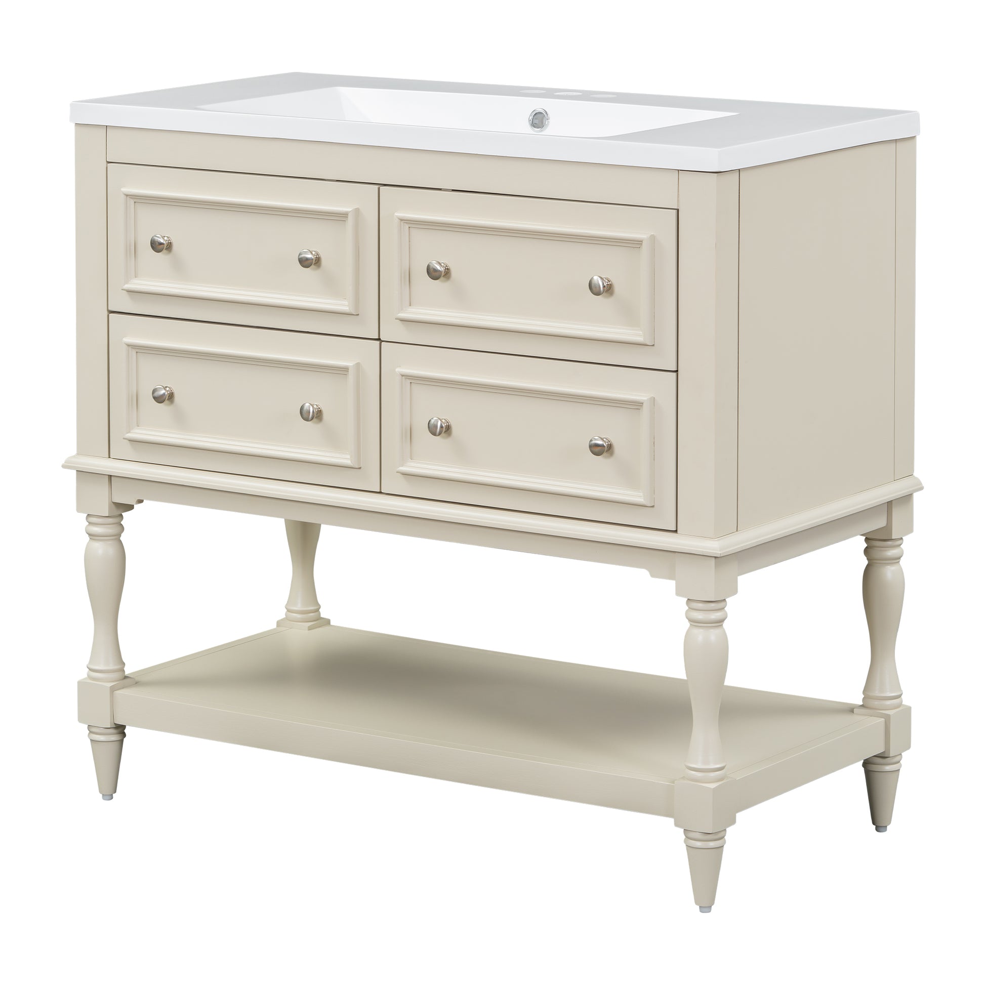 36" Bathroom Vanity Cabinet With Sink Combo Set, Undermount Resin Sink, Free Standing Vanity Set With 4 Drawers, Solid Wood Frame Bathroom Cabinet, Beige 4 Beige 1 Adjustable Hinges Bathroom Freestanding Solid Wood Mdf Resin Painted