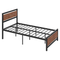 Twin Size Platform Bed, Metal And Wood Bed Frame With Headboard And Footboard, Black Black Metal & Wood