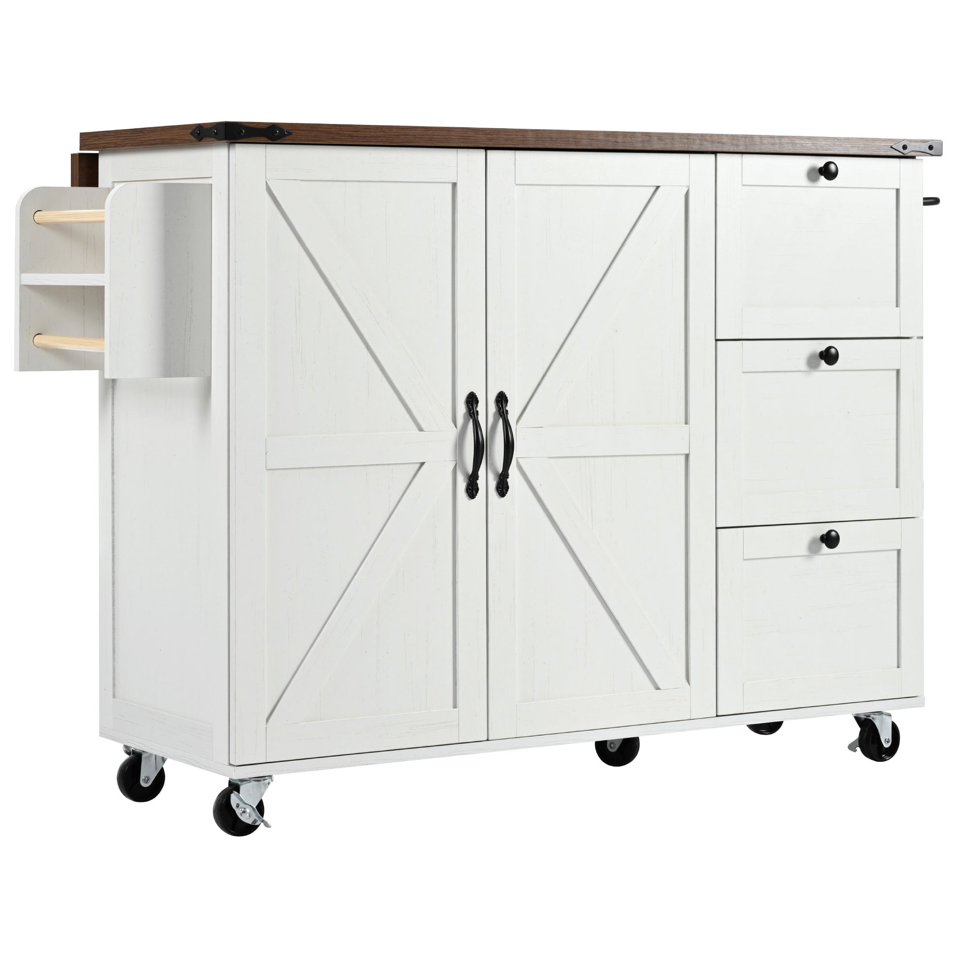 K&K 54.5" Farmhouse Kitchen Island With Power Outlet, Kitchen Storage Island With Internal Storage Rack, Drop Leaf, Spice Rack, Rolling Kitchen Cart On Wheels, For Home, Kitchen And Dining