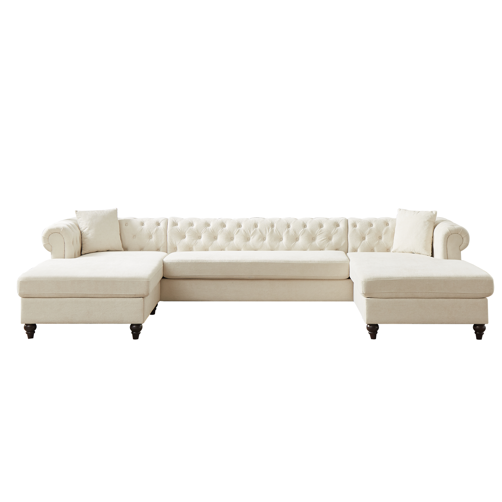 135.5 Inch Modern Style Chenille Three Piece Sofa, Pull Point Design U Shaped Sofa Two Chaise Longue Seats, Two Pillows And Wooden Feet, Suitable For Living Room, Bedroom, Lounge And Projection Room