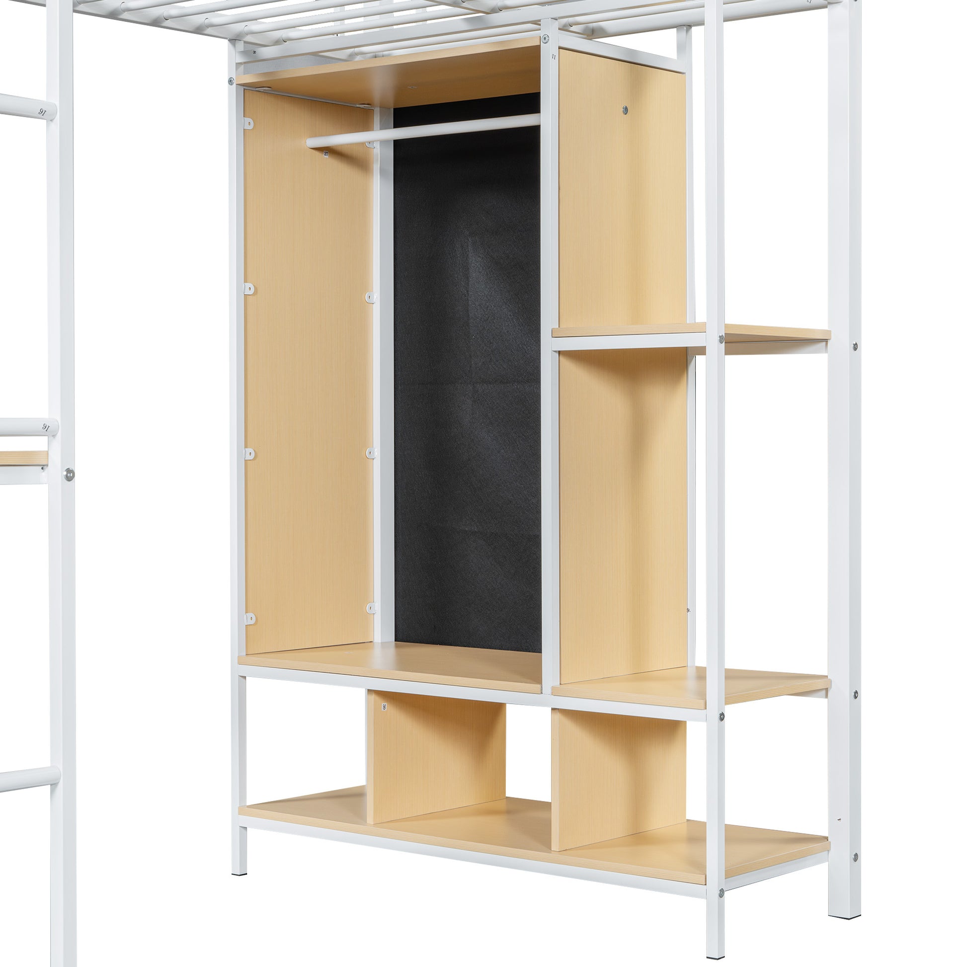 Twin Size Metal Loft Bed With Built In Wardrobe, Desk And Shelves, Black Expected Arrival Time: 9.3 Box Spring Not Required Twin White Metal Mdf Metal