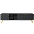 Modern Minimalist Geometric Tv Cabinet With Metal Handles And Gold Legs For Tvs Up To 80'', Multi Functional Tv Stand With Storage Cabinets, Entertainment Center For Living Room, Black Black Gold Primary Living Space 80 89 Inches 80 89 Inches 80 Inches