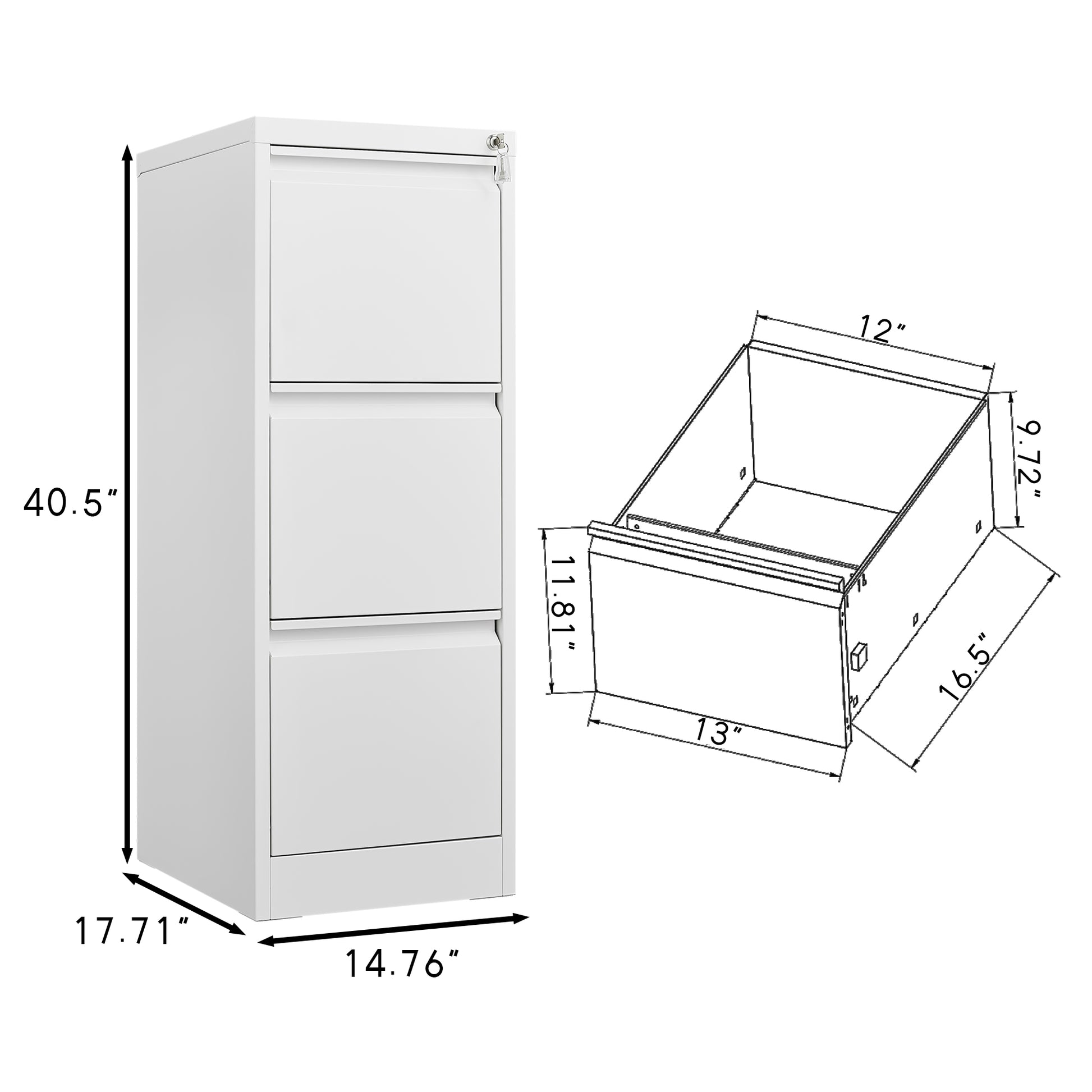 3 Drawer File Cabinet With Lock Metal Vertical File Storage Cabinet Office Home Steel Vertical File Cabinet For A4 Legal Letter Size Narrow File Cabinet Locked,Assembly Required Filing Cabinets 3 4