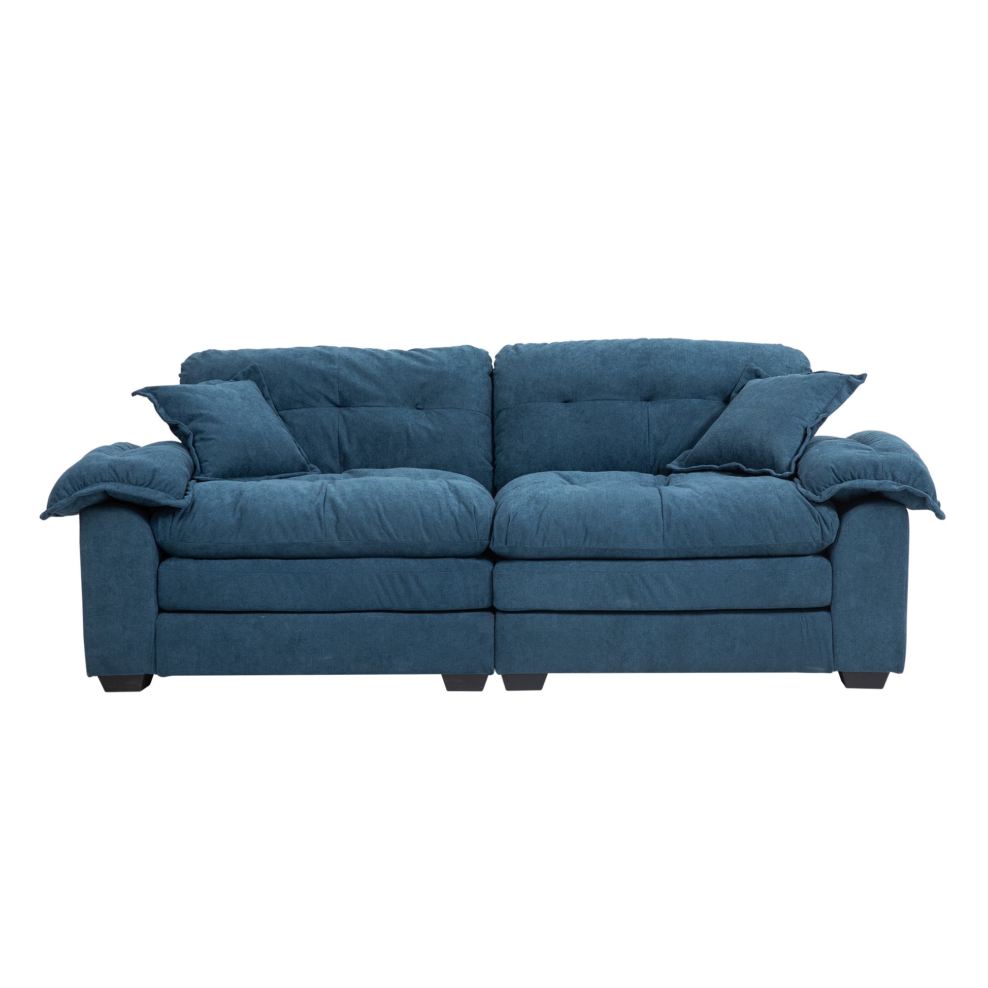 84" Chenille Recliner Sofa Small Sofa Loveseat Deep Seat Sofa Couch With 2 Throw Pillows & Memory Foam For Living Room Apartment Office Lounge Blue Blue Memory Foam Chenille,Upholstered 2 Seat