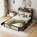 Metal Full Size Platform Bed With 4 Drawers, Upholstered Headboard And Footboard, Sockets And Usb Ports, Beige Full Beige Black Fabric Metal