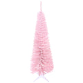 Homcom 5' Artificial Pencil Christmas Tree, Slim Xmas Tree With 294 Realistic Branch Tips And Plastic Stand, Pink Pink Plastic