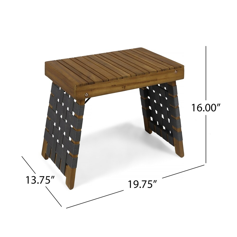 Huntsville Outdoor Foldable 2 Seater Acacia Wood Chat Set With Strapping Belt Accents, Brown And Gray Complete Patio Set Brown Gray Seats 2 Garden & Outdoor 2 Person Seating Group Acacia Wood,Wicker