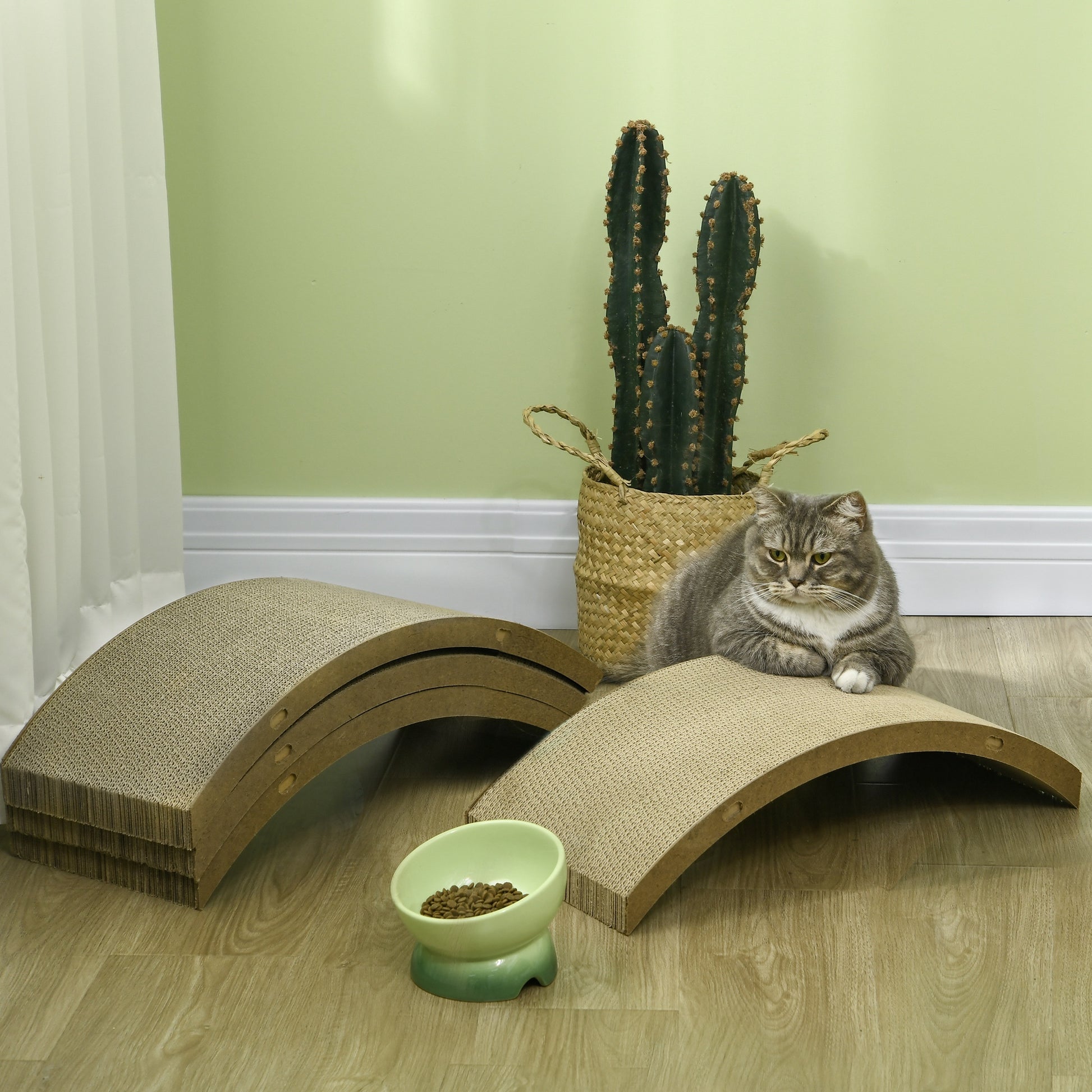 Pawhut Cat Scratching Board, 4 Pack Cat Scratcher For Indoor Cats, Reversible Cat Scratching Post Replacement For Cat Wheel, Brown Brown Particle Board