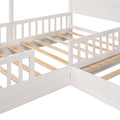 Wood House Bed Twin Size, 2 Twin Solid Bed L Structure With Fence And Slatted Frame, White Twin White Plywood