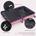 Luggage Set Of 3, 20 Inch With Usb Port, Airline Certified Carry On Luggage With Cup Holder, Abs Pc Hard Shell Luggage With Spinner Wheels, Purple And Pink Purple Abs Pc