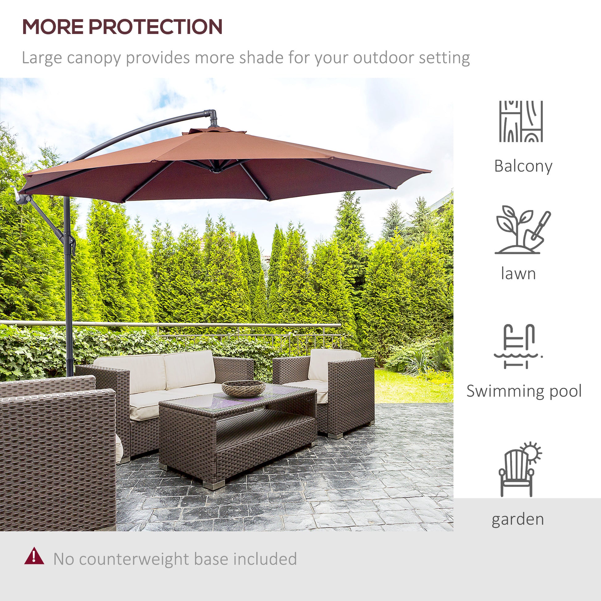 Outsunny 10' Cantilever Hanging Tilt Offset Patio Umbrella With Uv & Water Fighting Material And A Sturdy Stand, Brown Brown Steel