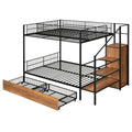 Twin Over Full Metal Bunk Bed With Drawer And Lateral Storage Ladder And Wardrobe, Black Black Metal