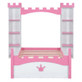 Castle Shaped Wooden Bed With Storage Shelf, Dreamy Twin Size Platform Bed For Kids Bedroom, White Pink Expected Arrival Time:8.14 Twin White Pink Wood