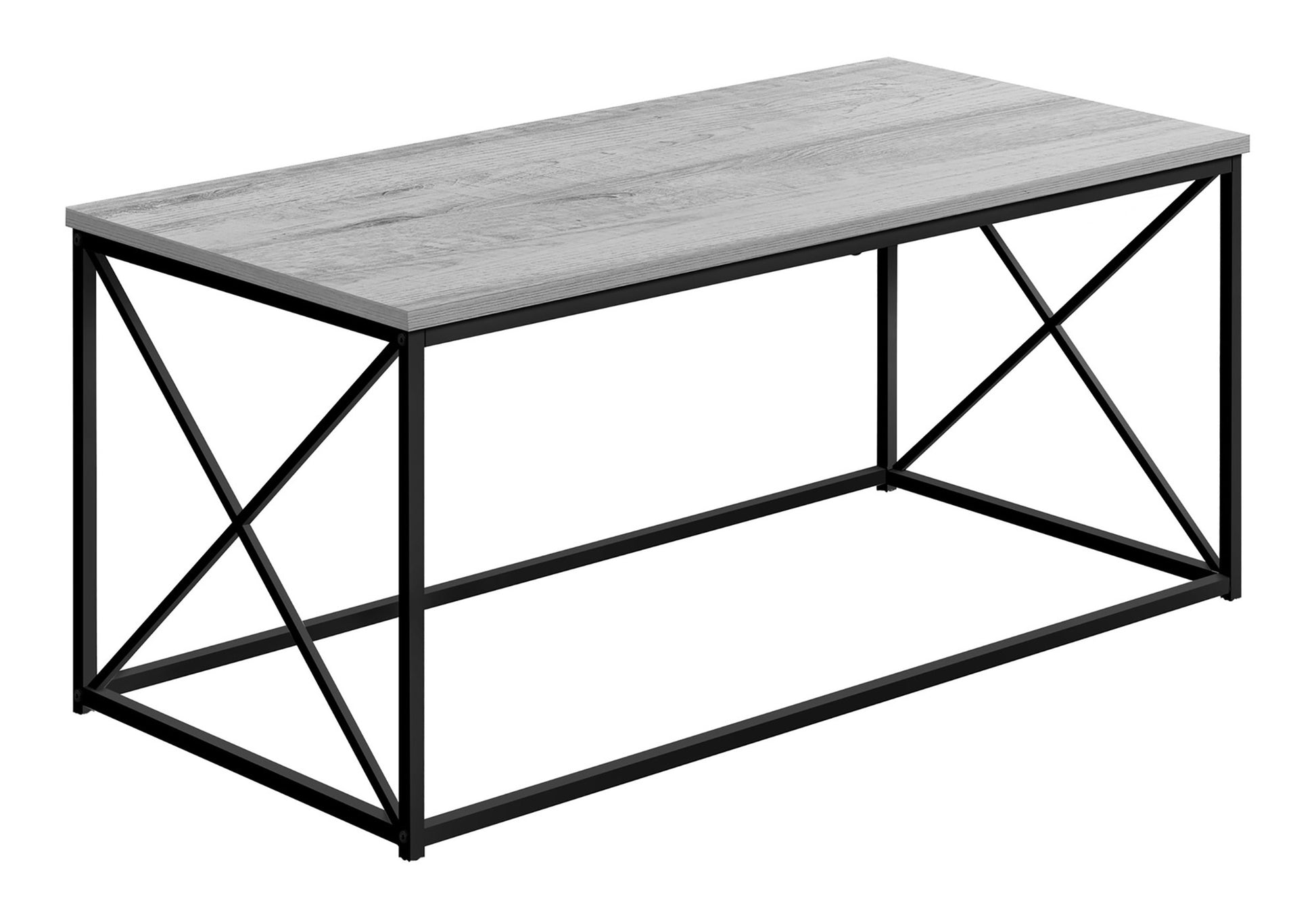 Coffee Table, Accent, Cocktail, Rectangular, Living Room, 40"L, Grey Laminate, Black Metal, Contemporary, Modern Grey Particle Board