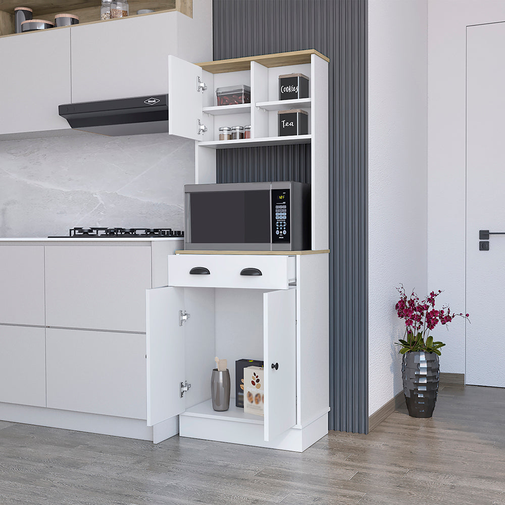 Microwave Storage Stand With 3 Doors And Drawer Arlington, White Macadamia Finish White Particle Board