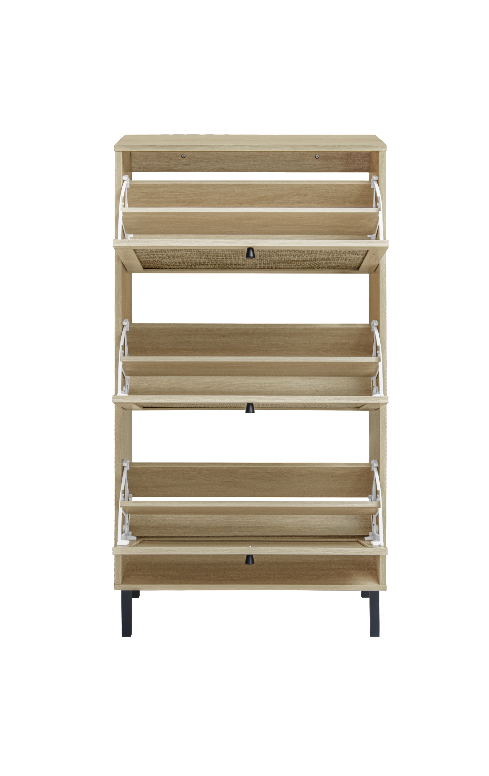 Rattan 3 Door Shoe Rack, Freestanding Modern Shoe Storage Cabinet, For Entryway Natural Particle Board