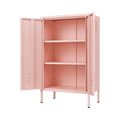 Pink Steel Double Door Cabinet With Handles, With Removable Dividers And Adjustable Height. Suitable For Living Room, Office, Bedroom, Study And Other Places. 3 4 Shelves Pink Metal