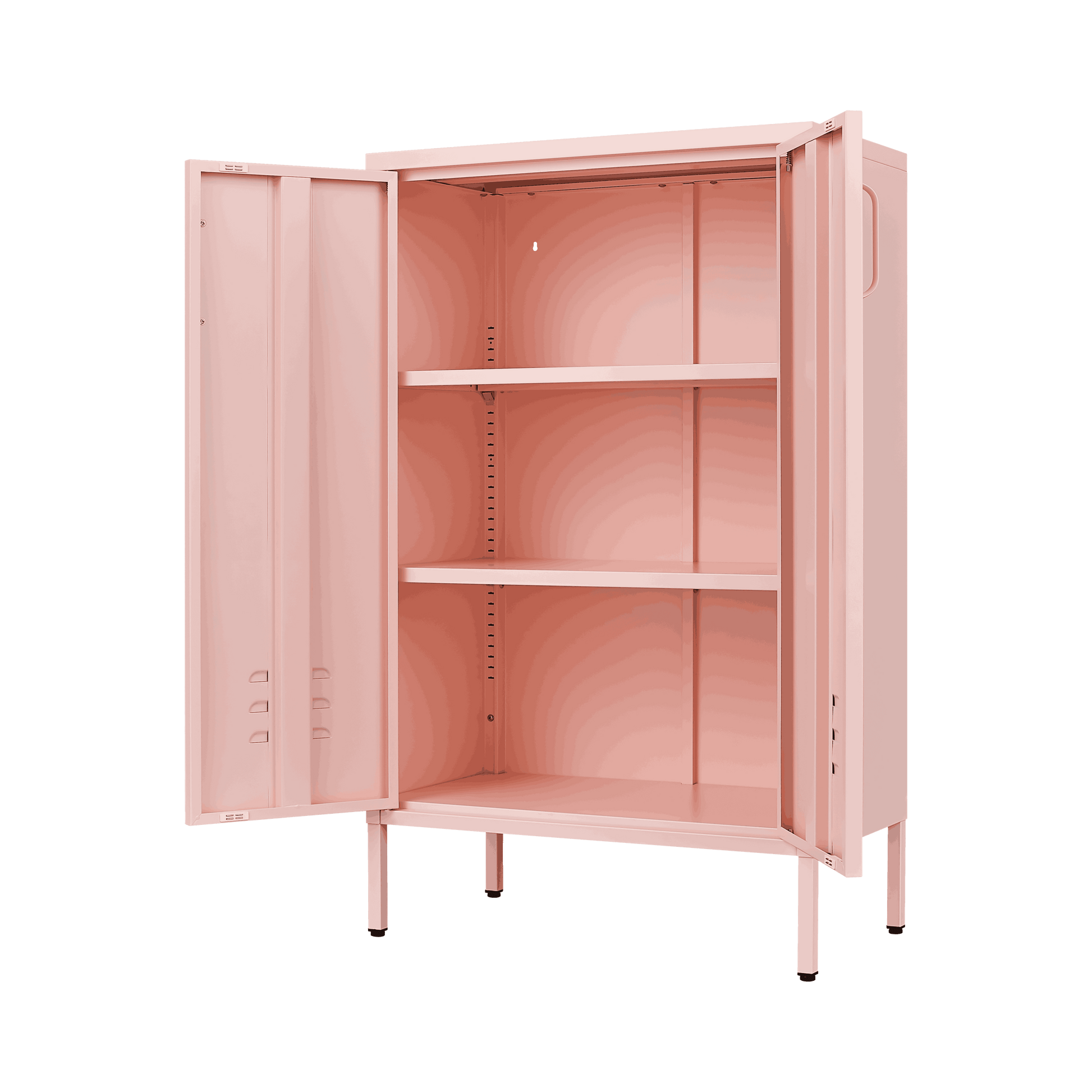 Pink Steel Double Door Cabinet With Handles, With Removable Dividers And Adjustable Height. Suitable For Living Room, Office, Bedroom, Study And Other Places. 3 4 Shelves Pink Metal