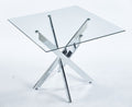 Dining Table With Cross Metal Leg And Tempered Glass,Modern Space Saving Kitchen Table For Living Room,Chrome Legssquare Table,90X90X75Cm Chrome Glass Metal