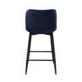 Set Of 2 Counter Height Chairs Dark Blue Velvet Upholstery Modern Casual Dining Furniture Metal Legs, 24 Inch Seat Blue Metal