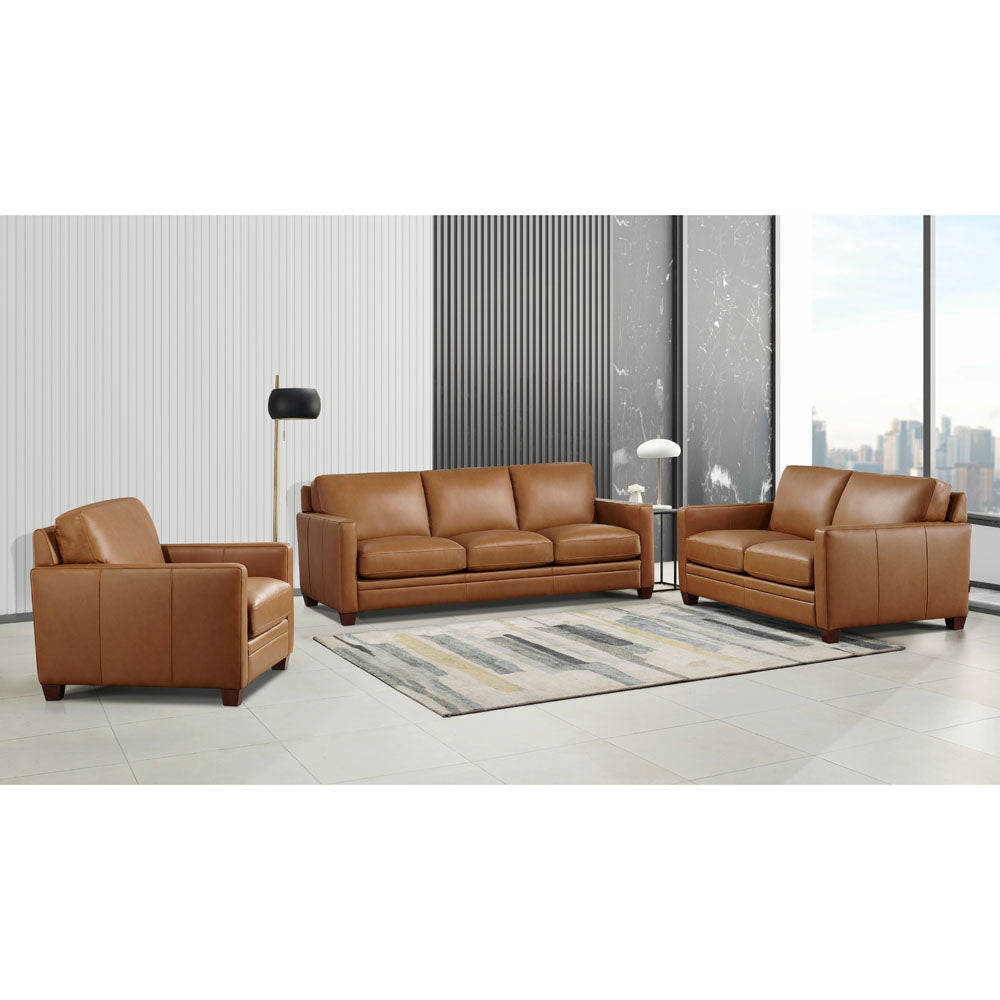 Naples Leather Loveseat Cognac Down Filling Genuine Leather