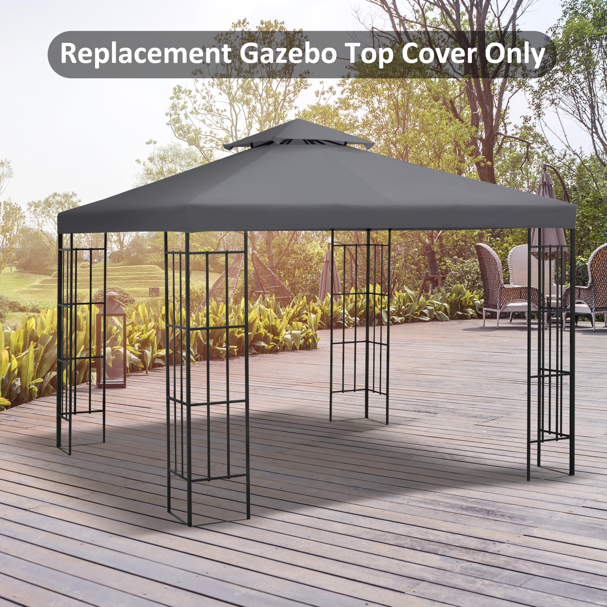 Outsunny 9.8' X 9.8' Gazebo Replacement Canopy, 2 Tier Top Uv Cover For 9.84' X 9.84' Outdoor Gazebo, Dark Gray Top Only Dark Grey Polyester