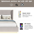 Queen Size Platform Bed With Led Light, Greige Box Spring Not Required Queen Greige Wood Fabric,Plywood,Upholstered