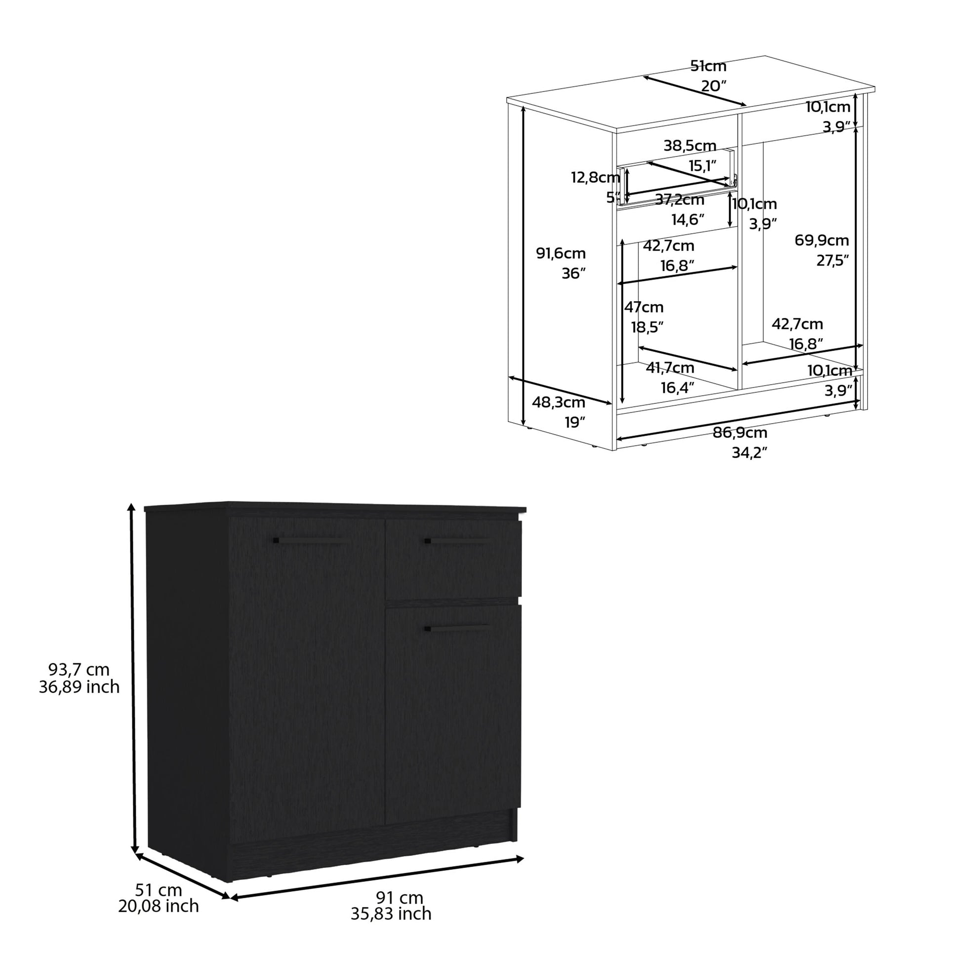 Dresser With 2 Door And Single Drawer, Black Black Solid Wood Mdf Engineered Wood