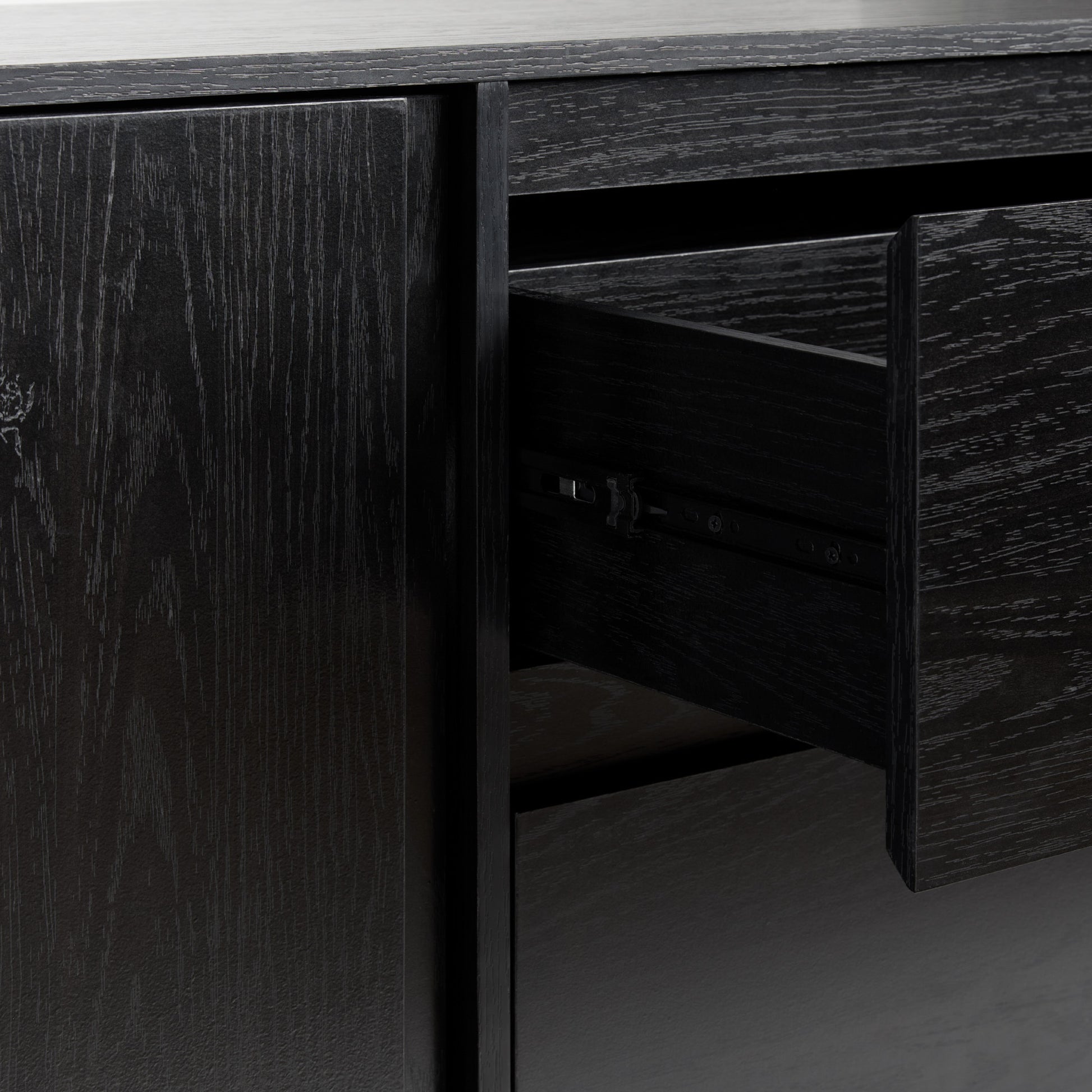 63" Scandi Sideboard With Beveled Drawers, Black Black Mdf Mdf