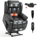 Dual Motor Infinite Position Up To 350 Lbs Electric Medium Size Grey Power Lift Recliner Chair With 8 Point Vibration Massage And Lumbar Heating White Metal Primary Living Space Heavy Duty Pine Antique Gray Faux Leather Power Remote Medium Firm Pillow