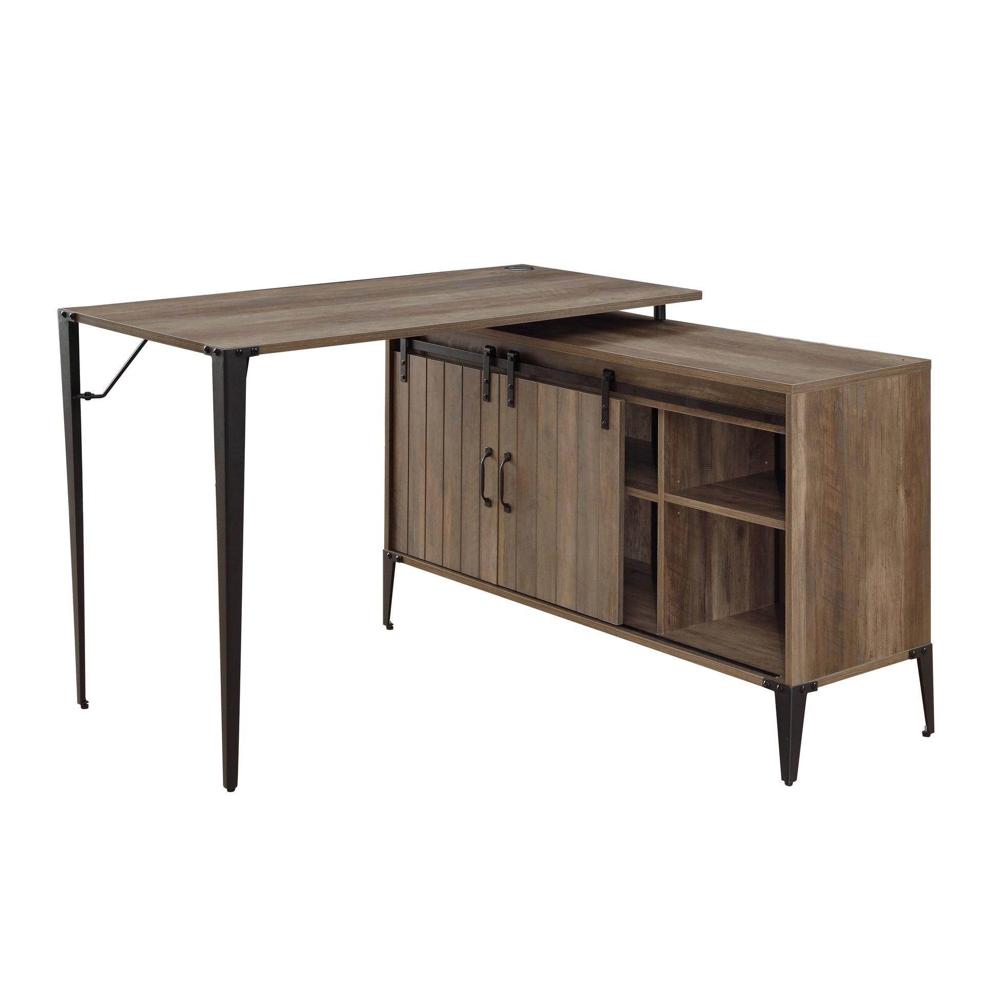Zakwani 48" Gray Oak & Black Finish Writing Desk Oak Synthetic Wood