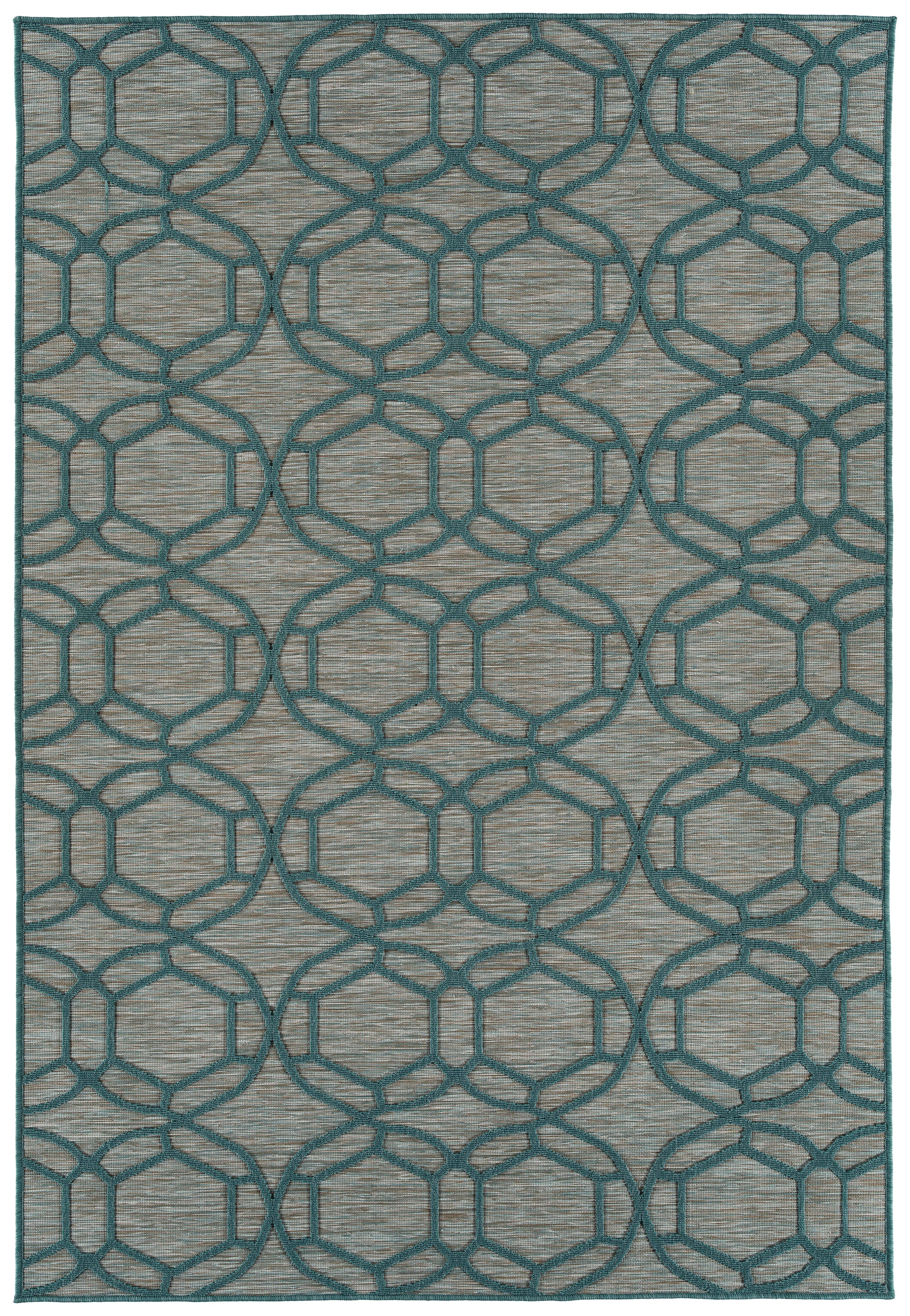 Contemporary, Transitional, Geometric, Textured, High Low Cut & Loop 2' X 3' Rectangle Throw Rug Teal Polypropylene