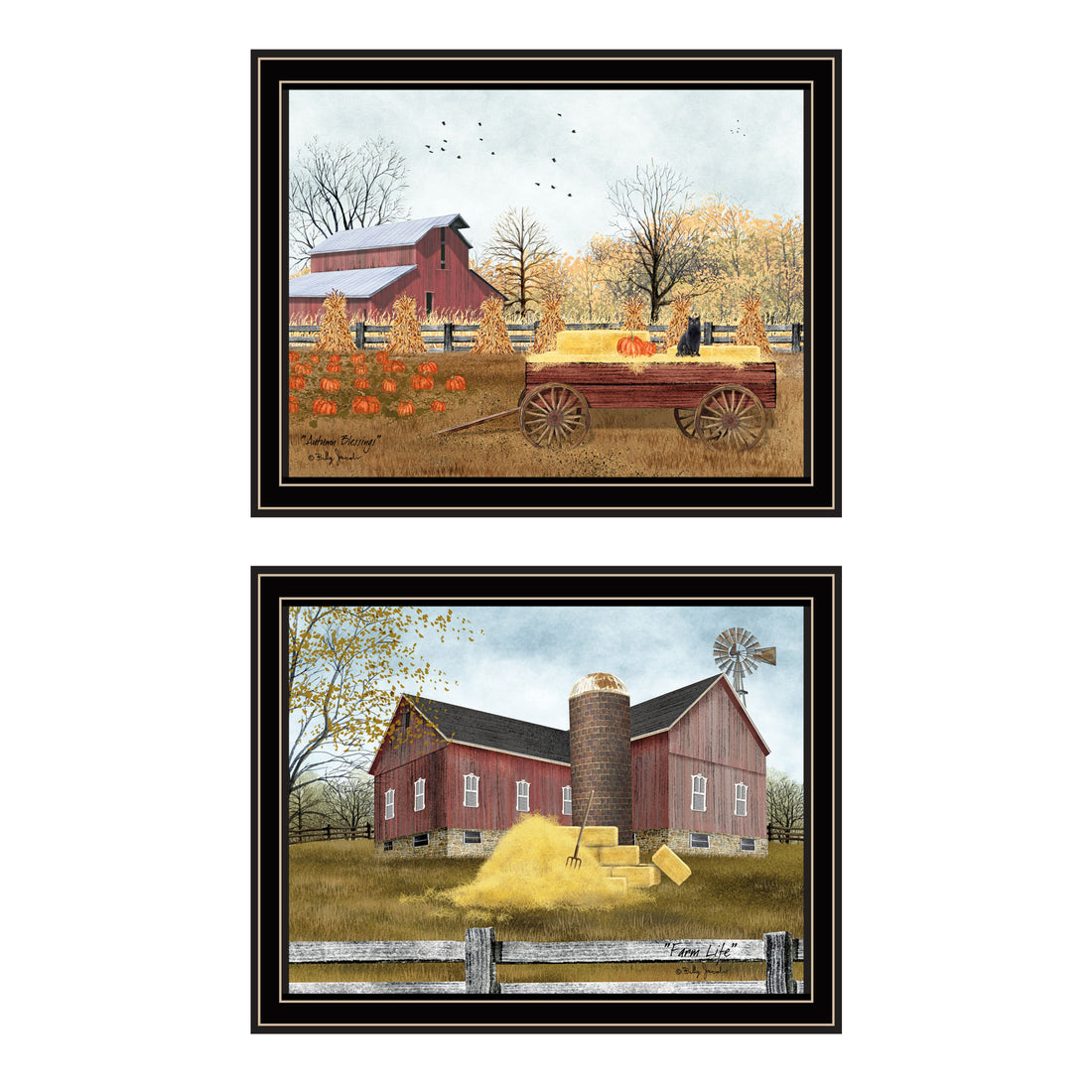 2 Piece Vignette Autumn Blessings Farm Life Black Framed Wall Art For Living Room, Bedroom Wall Art Print For Home Decor By Billy Jacobs Multicolor Wood Paper
