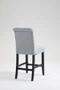 Counter Height Bar Stools Set Of 2 Tufted Linen Barstools Mid Century Wood Bar Stools With Back For Kitchen Island Indoor, Set Of 2 Gray Rubber Wood