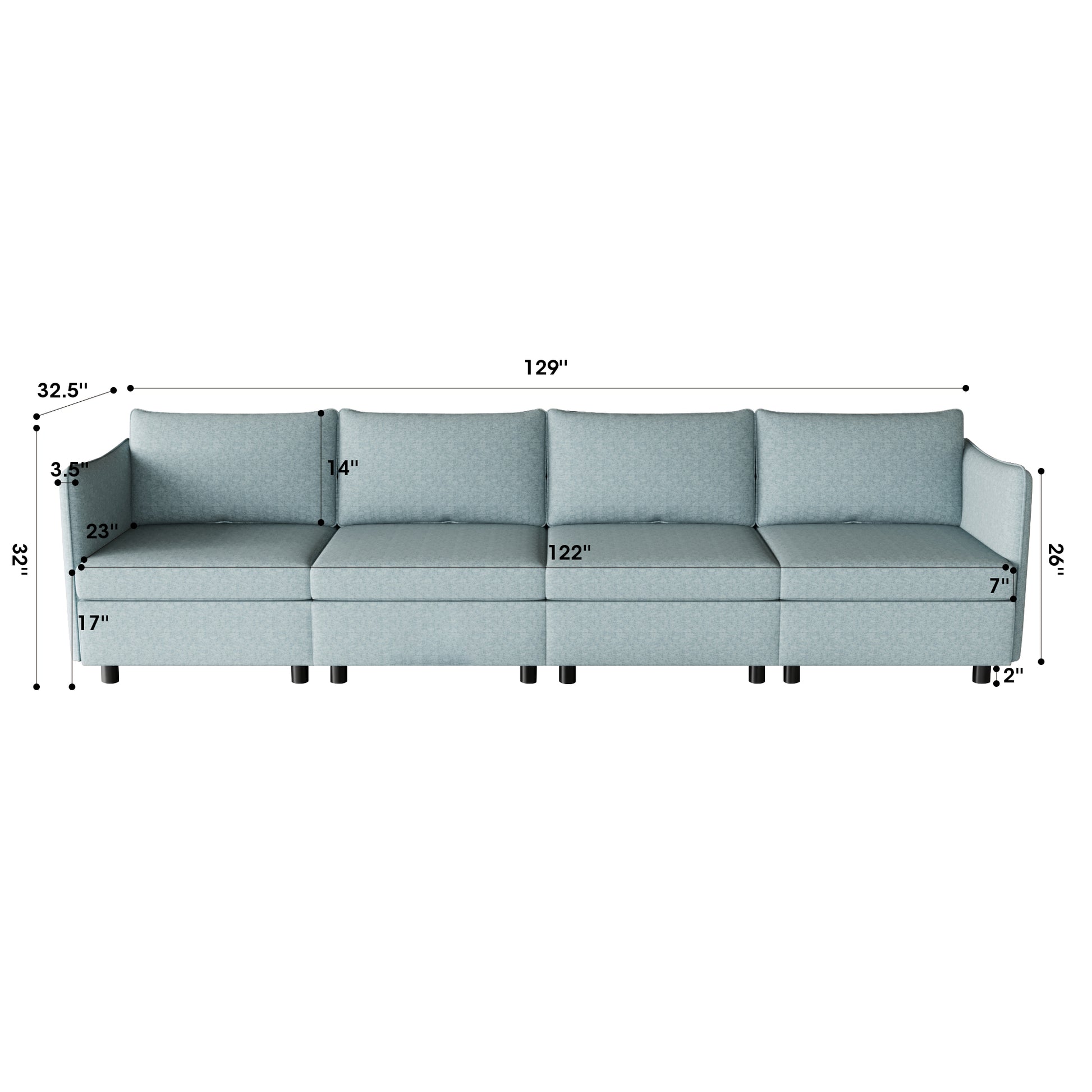 Modular Sectional Sofa, Convertible Sofa Seat With Storage, Sleeper Sectional Sofa Set, Fabric Flexible Modular Combinations For Living Room Antique Blue Fabric 4 Seat