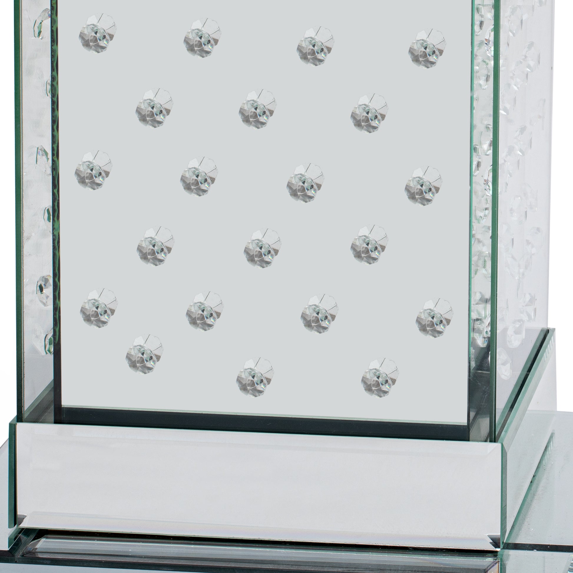 11.8'' Silver Square Mirrored End Table With Led Lights, Modern Side Table With Crystal Inlay For Living Room, No Assembly Required Silver Mirrored Finish Luxury,Modern Square Mdf Glass