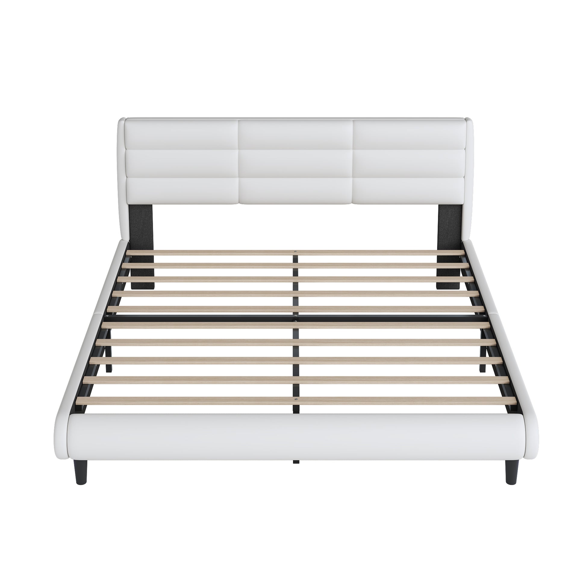 King Size Upholstered Platform Bed With Led Light Strips,White King White Upholstered