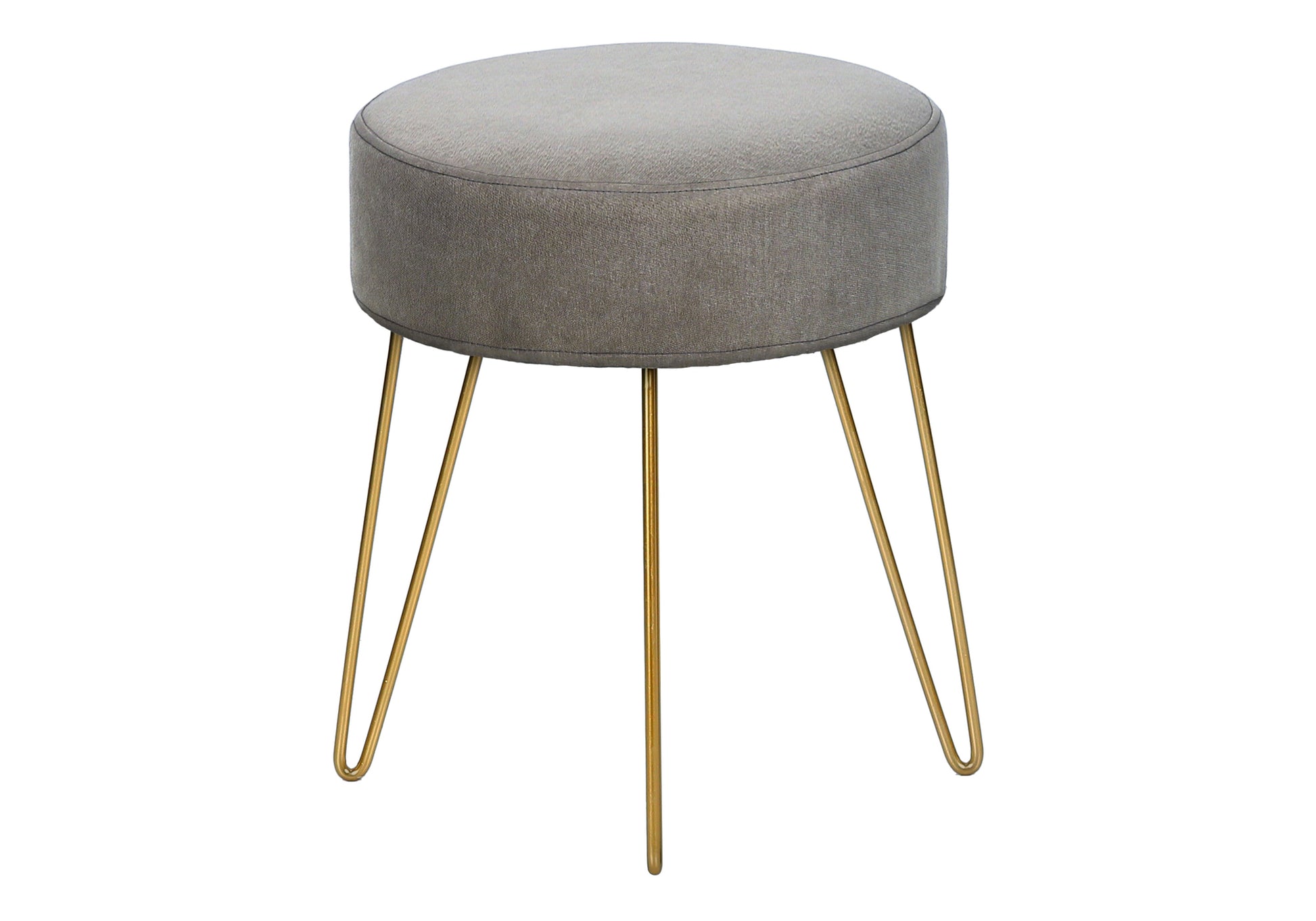 Ottoman, Pouf, Footrest, Foot Stool, 14" Round, Grey Fabric, Gold Metal Legs, Contemporary, Modern Grey Foam Polyester