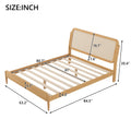 Queen Size Wood Storage Platform Bed With Led Light, Rattan Headboard, Nature Box Spring Not Required Queen Antique Natural Wood Bedroom Bed Frame Wood Rattan