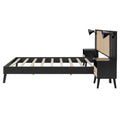 Queen Size Solid Wood Bed Frame With 2 Nightstands, Elegant Design With Lamps, Rattan And Wood Combination,Black Queen Black Wood