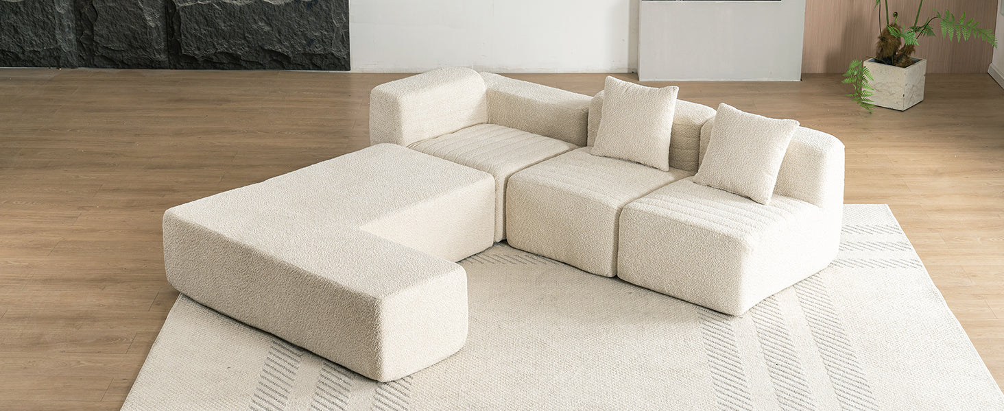 116.5" Sectional Sofa Full Compressed Sofa Couch Free Combined Sofa For Living Room, Beige Beige Foam Polyester 4 Seat