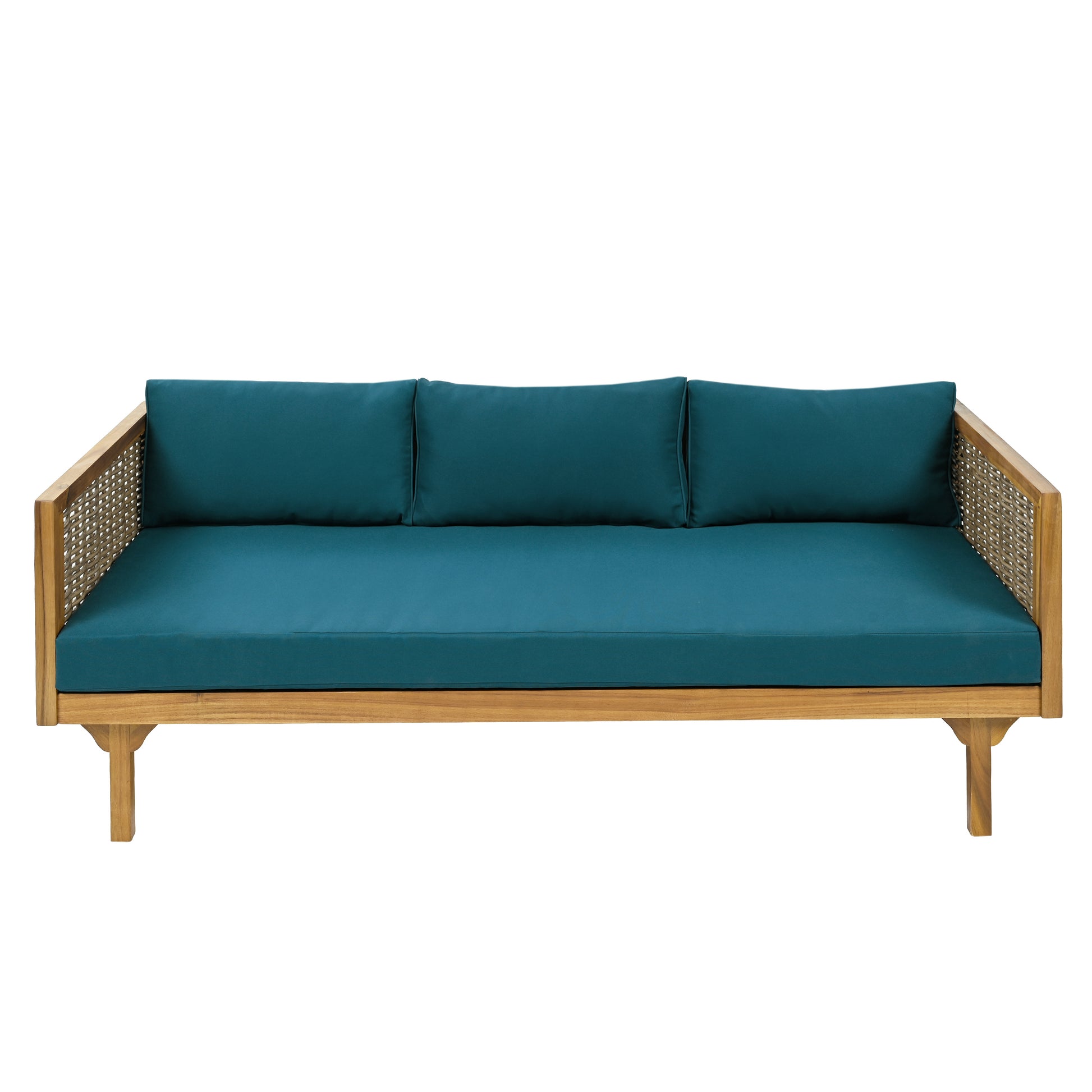 Claremont 3 Seater Daybed With Rattan Arms Teak Cushion Teak Wood Fabric Rattan