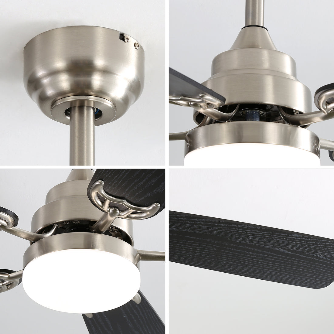 Modern 52 Inch Led Ceiling Fan With 110V 6 Speed Wind 5 Blades Remote Control Reversible Dc Motor With Light Brushed Nickel Mdf